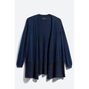 Absolutely Women's Plus Size Benja Navy Blue Mixed Knit Open Front Cardigan